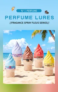 Collezione di spray profumati gourmand in flaconi a forma di cono gelato in spiaggia