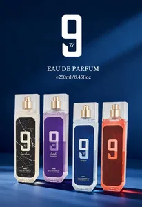 Set of four 250ml men's perfume sprays in bourbon, ocean, and whiskey scents.