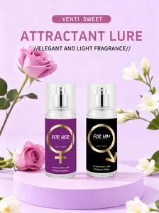 Close-up of elegant body mist perfume bottles for men and women on a floral background.