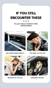 Infographic die veelvoorkomende autogeuren zoals rook en airco-geuren illustreert.