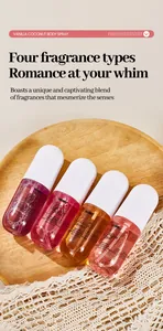 Detailed display of four FORMBO alcohol-free body spray fragrance variants on a tray
