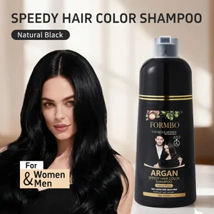 Champú tinte negro natural rápido con modelo mostrando resultados brillantes
