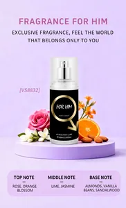 Detailed fragrance notes for men's body mist including rose, lime, and sandalwood