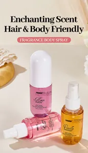Macro view of three Formbo alcohol-free fragrance body sprays in colorful bottles.