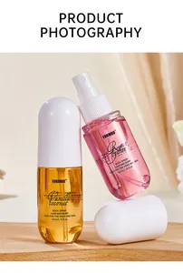 Detail of FORMBO alcohol-free body spray bottles in vanilla coconut and rose lychee scents