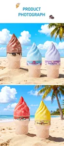 Vista dettagliata di cinque boccette di profumo a forma di gelato con aromi gourmet
