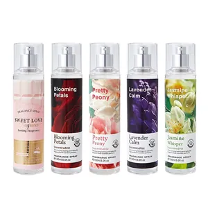 Set of five floral scented body mist fragrance sprays in 150ml clear spray bottles