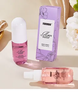 Detail view of FORMBO Moon Violet 50ml alcohol-free body spray and floral packaging box