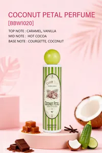 Detaillierte Makroansicht des Coconut Petal Bodysprays mit Duftnoten von Karamell und Kakao