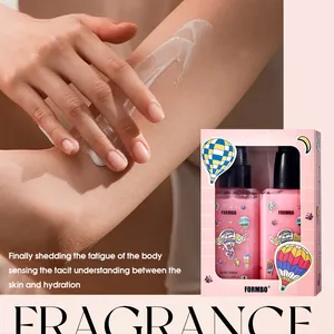 Luxurious FORMBO fragrance body spray and lotion gift set featuring hot air balloon art