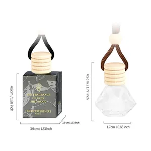 Elegant 8ml diamond glass car air freshener bottle with wooden cap and hanging cord