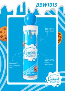 Detailed fragrance profile for Cookies & Cream body mist showing sugar and vanilla notes