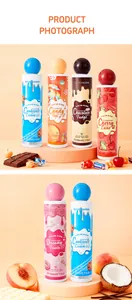 Detailed view of colorful Sugar Rush fragrance mists with assorted candy and fruit props
