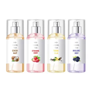 Set of four long-lasting women's body perfume mists in various fruit scents
