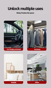 Aromatherapie hanger getoond voor gebruik in auto, kledingkast, bed en kantoor