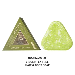 Jabón triangular de jengibre y árbol de té para cabello y cuerpo con envase verde