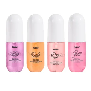 Set of four FORMBO alcohol-free body spray fragrances in colorful capsule-shaped bottles