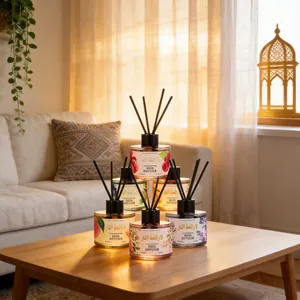 Set Diffusore a Bastoncini in Stile Arabo Bottiglia di Vetro Bastoncini in Fibra Olio Essenziale Fragranza per la Casa Deodorante Rosa Lavanda per Soggiorno