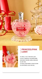 Elegante flacone di profumo rosa a forma di cuore con tappo a corona in argento, 100 ml
