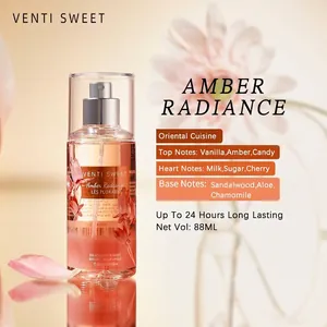Premium long lasting Amber Radiance fragrance body mist spray with vanilla and sandalwood notes
