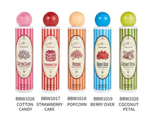 Vielzahl von süßen Bodysprays mit Bonbonduft in einer farbenfrohen Produktaufstellung