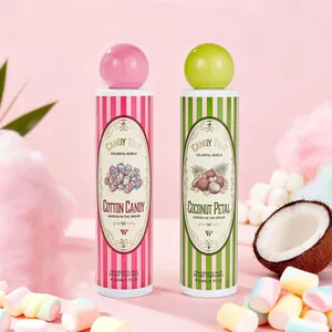 Zwei niedliche Körpernebel mit Zuckerwatte- und Kokosduft im süßen Bonbon-Design