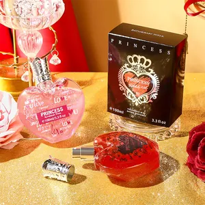 Luxury heart-shaped fragrance mist perfume set with crown cap in an elegant gold setting