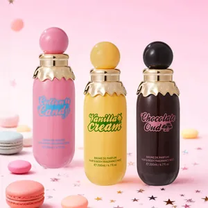Gourmet hair and body fragrance mist set in cotton candy, vanilla, and chocolate flavors