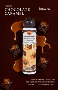 Dettaglio del flacone di profumo gourmand cioccolato caramello con note e ingredienti.