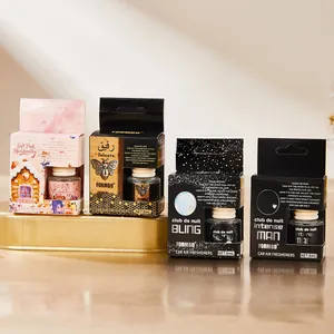 Elegant 8ml car air freshener hanging set with premium glass bottles and wooden caps.