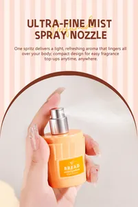 Nahaufnahme der ultrafeinen Sprühdüse einer 50-ml-Gourmet-Süßparfümflasche im Detail