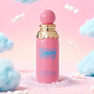 Sweet Cotton Candy hair and body fragrance mist in 200ml pink bottle with cloud props