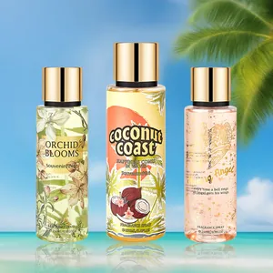 Set mit drei 250 ml Damen-Körpersprays in den Duftrichtungen Orchidee, Kokos und Engel.