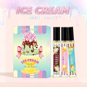 Langanhaltendes neutrales Parfüm-Set mit Eiscreme-Thema und 3 praktischen Roll-on-Flaschen