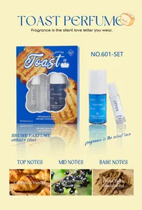 Gourmet fragrance set including 60ml spray and 10ml travel size with bread notes.
