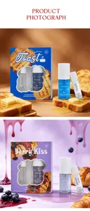 Detailed view of Toast and Berry Kiss gourmet fragrance gift sets with artistic props