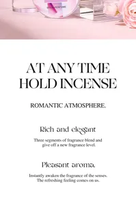 Elegant solid perfume balm detail with romantic pink floral background and descriptive text.