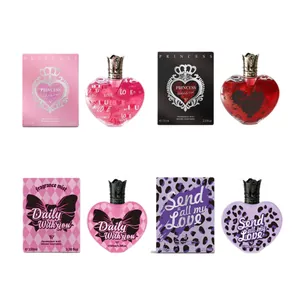 Set of four heart-shaped princess perfumes with crown caps in various chic designs