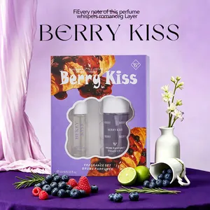 Premium berry scented perfume and body spray gift set including 10ml and 60ml bottles
