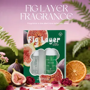 Fig Layer fragrance gift set with 60ml body mist and 10ml essential oil in green box.
