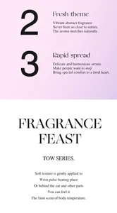 Product detail showing usage guide and features for long-lasting solid perfume balm