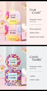 Detailed view of Fruit Crush and Candy Vanilla variants of long-lasting solid perfume balm.