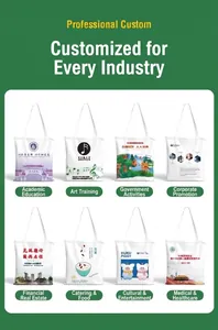 Bolsas de lona blanca personalizables con varios ejemplos de impresión de logotipos de marca