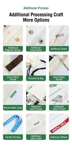 Vista detallada de varias opciones personalizadas para bolsos de lona con hebillas y correas