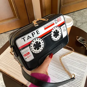 Creative cassette tape shaped PU leather crossbody bag with chain strap for women