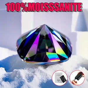 Detailweergave van iriserende regenboog cushion-cut moissanite steen met GRA certificaat