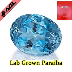 Vista dettagliata di una gemma Paraiba creata in laboratorio taglio ovale con report AGL