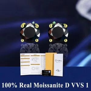 Black moissanite stud earrings in gold plating with GRA certification kit