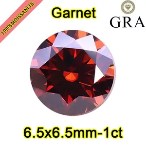 Macro detail of a 1ct garnet red moissanite stone with 6.5mm brilliant cut facets