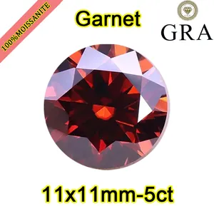 Macro detail of a 5ct garnet red round cut moissanite loose stone with GRA certificate